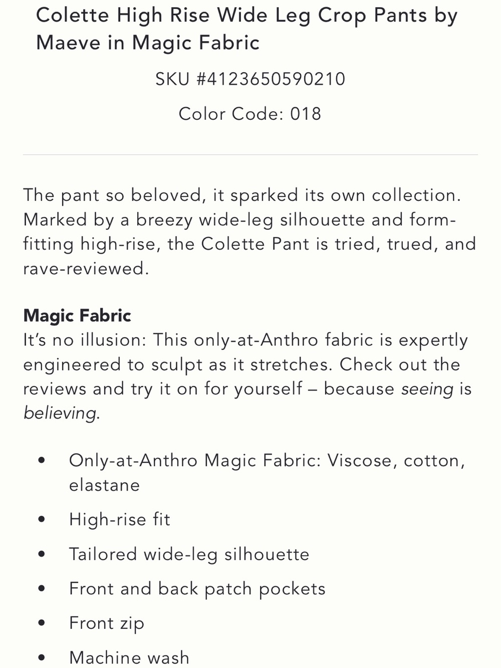 Anthropologie Maeve Colette High Rise Wide Leg Crop Pants in Magic Fabric - Picture 9 of 9